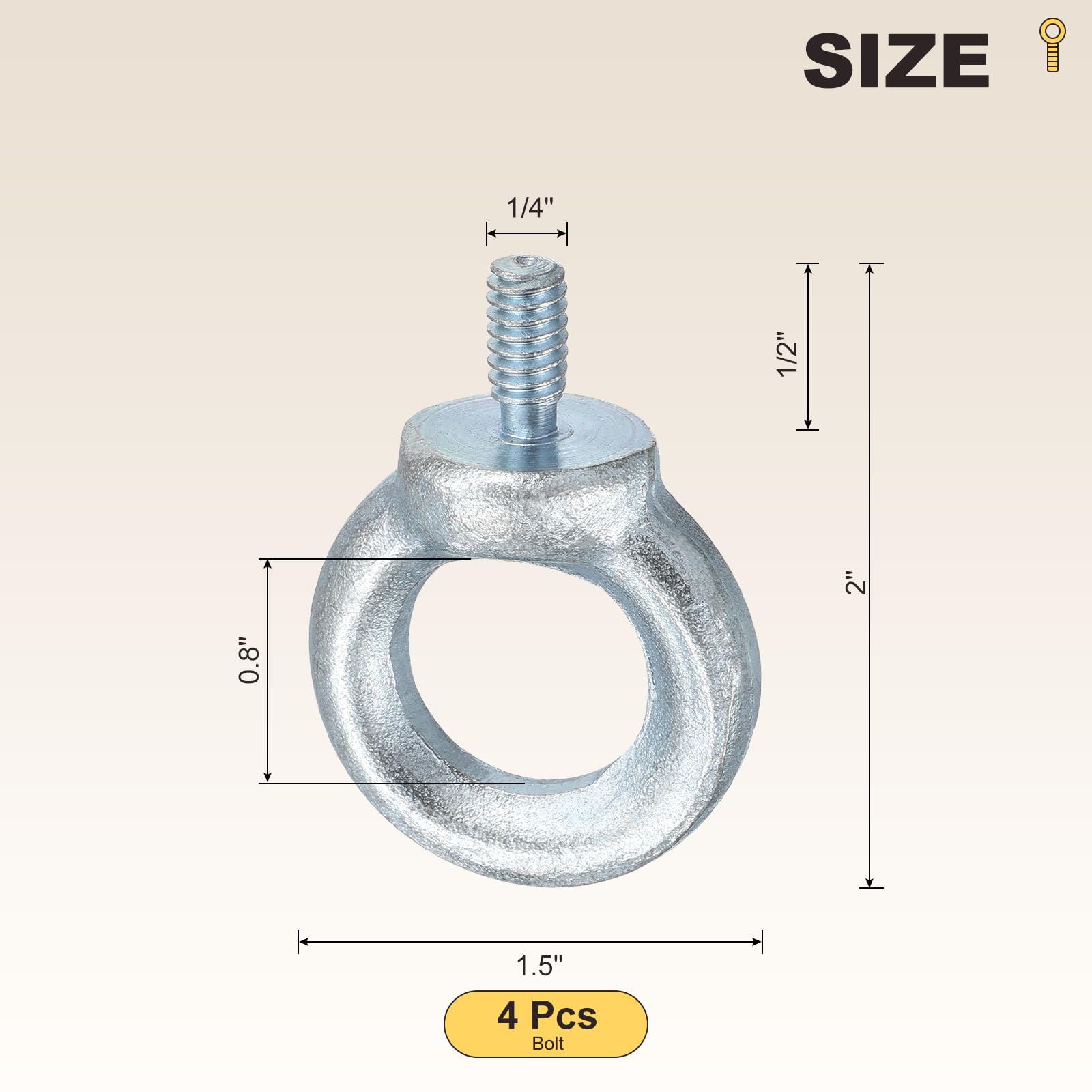 METALLIXITY Shoulder Eye Bolt (1/4"x1/2") 4Pcs, Carbon Steel Machinery Lifting Ring Threaded Eye Bolt - for Load Hoisting White - Image 2