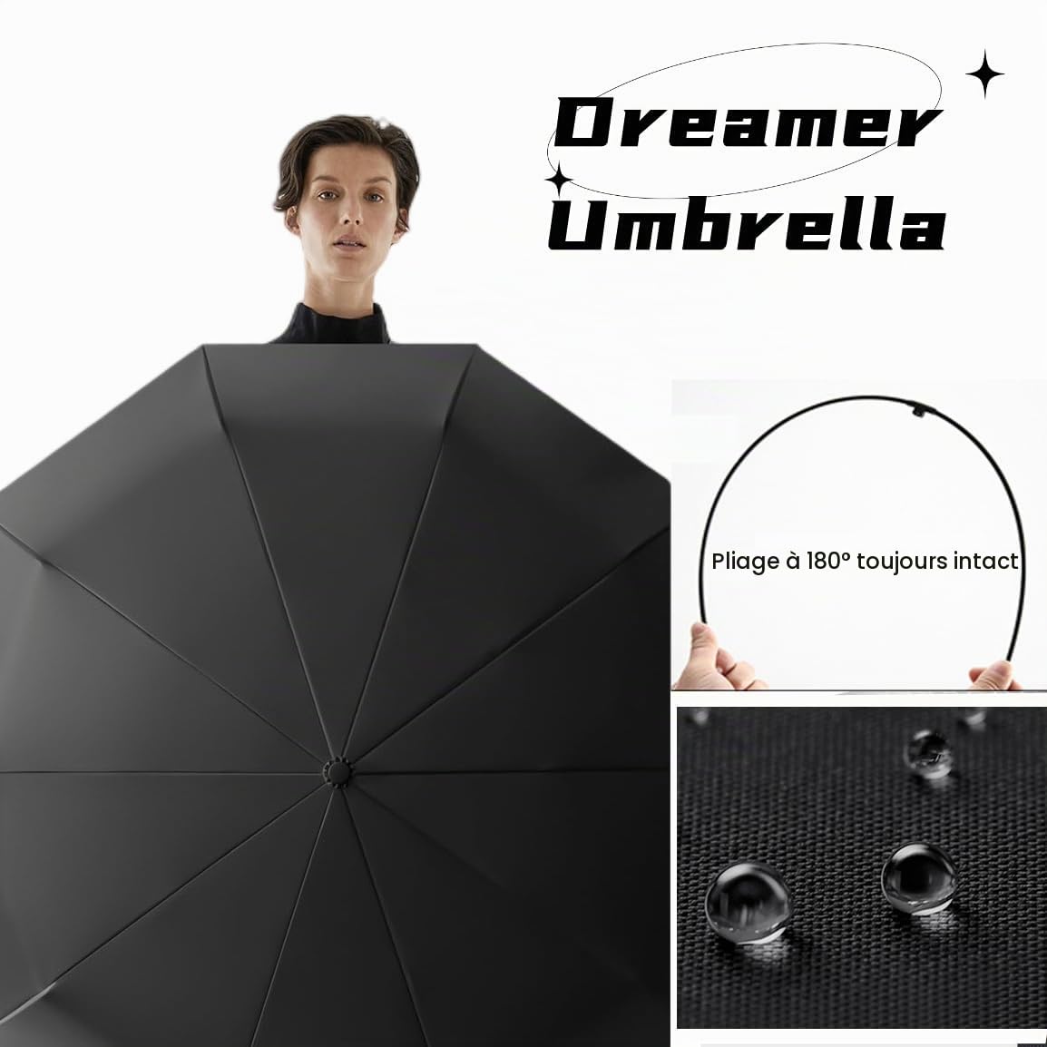 Parapluie de voyage compact à pliage rapide et automatique avec film fixe, résistant au vent, résistant, ouverture et fermeture automatiques, antirouille, soleil, pluie, pour femmes et hommes