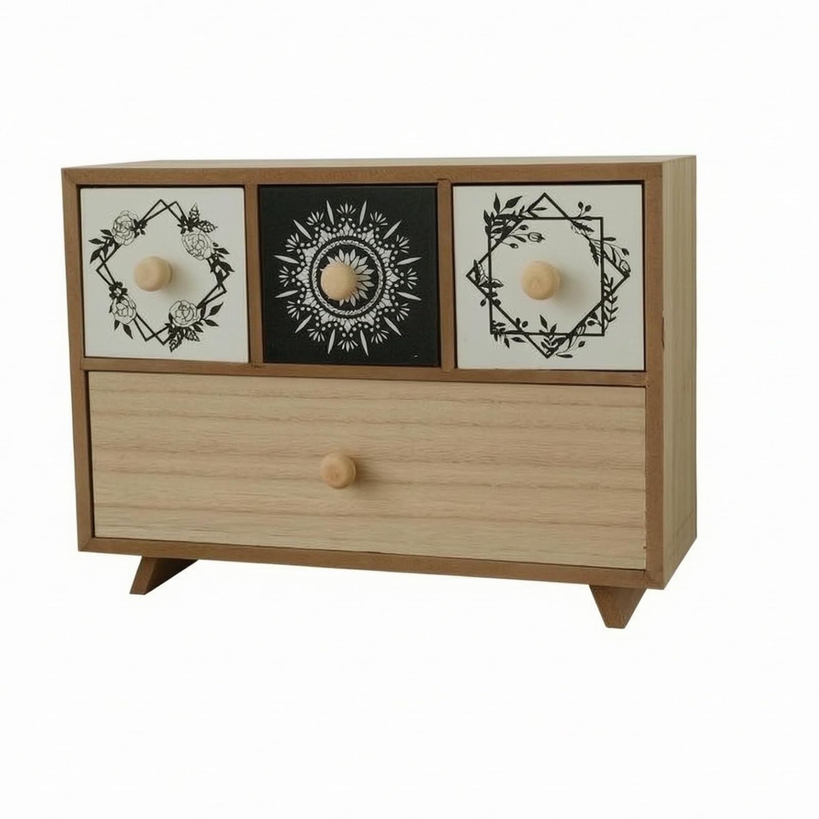 Bohemian Style Wood Desktop Drawer Cabinet Angled Feet Desktop Storage Cabinet, Style a-image-29