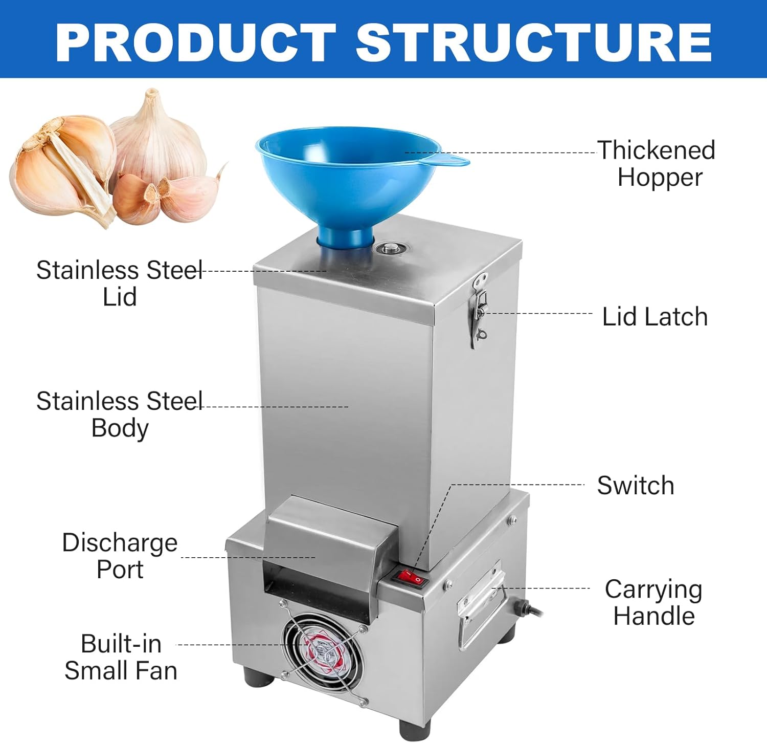 Commercial Garlic Peeling Machine, 110V Electric Garlic Peeler Made of Stainless Steel for Restaurant, Commercial Kitchen, Hotel & Food Service