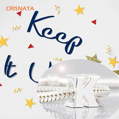 Miniatura 3 de Complete 26 Letter Charms, Polished 925 Sterling Silver Initial A-Z Alphabet Beads, fits European Name Bracelet, Gift for