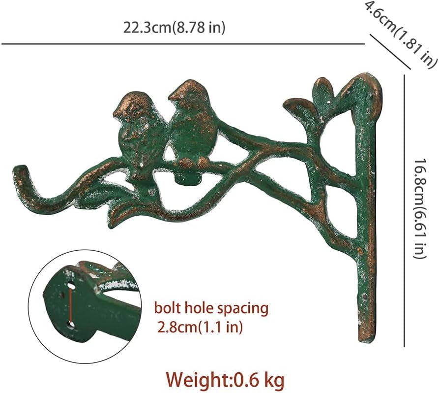 Vintage Cast Iron Hanging Plant Brackets Decorative Plant Hanger,2 Pack Green Wall Mounted Flower Pot Hooks,Outdoor Bird Feeder Hanger,Garden Hooks for Wind Chimes,Lanterns,Birdhouse
