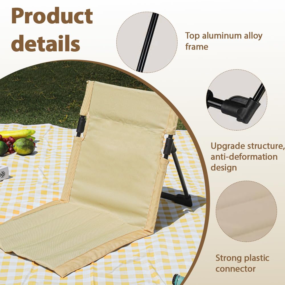 Strandsitz mit Rückenlehne, Strandstuhlkissen, Strand-Klappstuhl, Tragbare Strandliege Faltbarer, Bodenstuhl Klappbares Tribünenkissen, Strandmatte Klappbar für Picknick Garten Wandern
