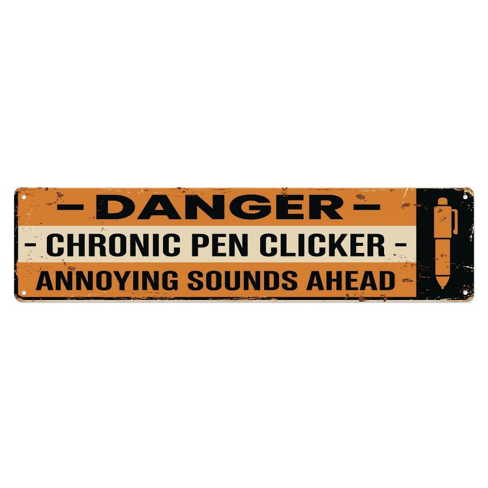 Fqcyn Style Metal Tin Sign Vintage Funny Danger Chronic Pen Clicker Warning