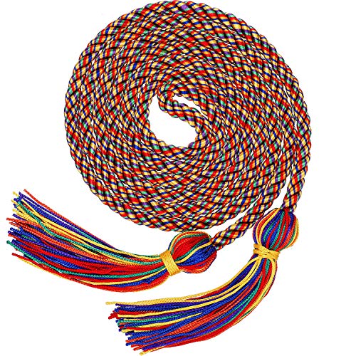 Image of TecUnite Graduation Cords Honor 2026 Polyester Yarn Decorative 67 inch Long Garland Twist Ties with Tassels for Bachelor Gown Graduation(Rainbow)