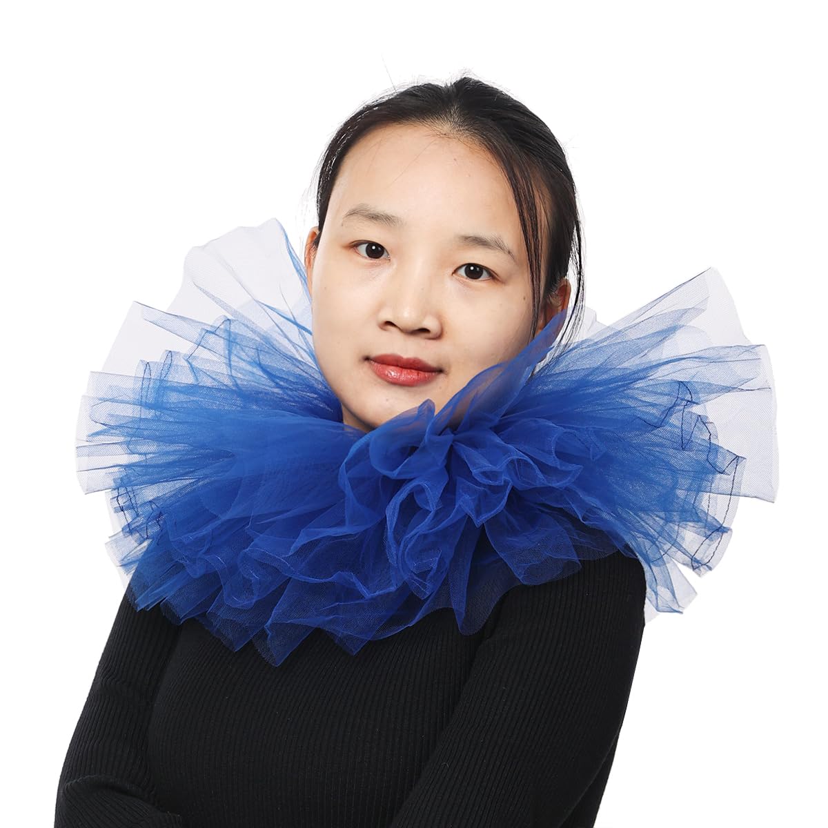 BLESSUME Victorian Ruffle Collar Renaissance Mesh Clown Collar Layered Neck Ruff For Fancy Dress (Royal Blue)