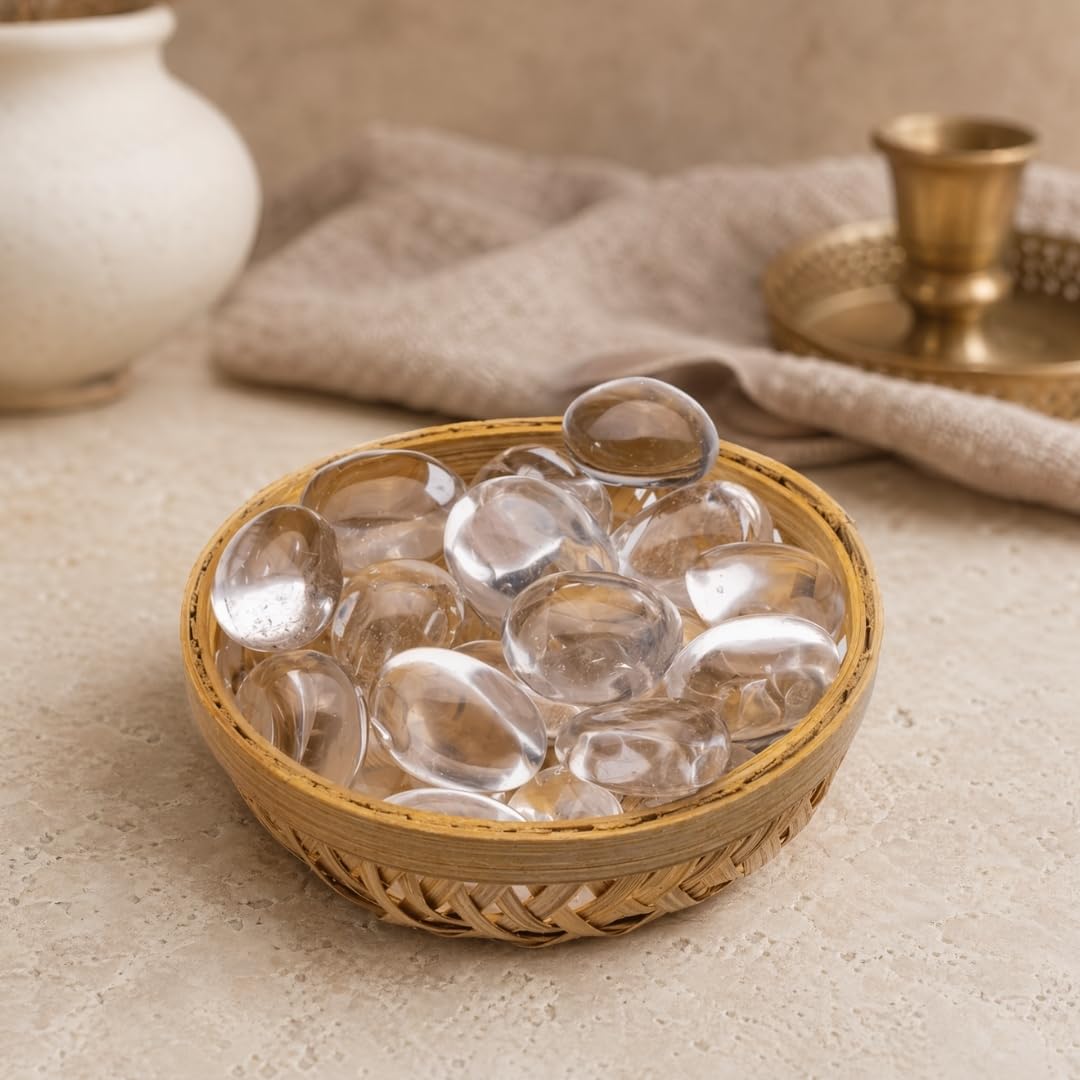 Plus Value Natural Clear Quartz Crystal Pebbles Tumbled AAA+ Stone for Wealth & Prosperity - 200grams in Basket-image-27
