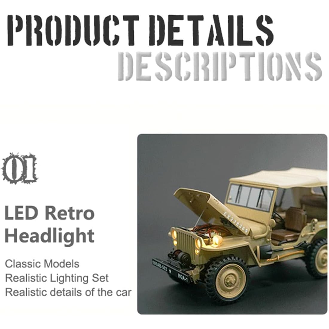 HG4-58 1:14 Militär-Jeep aus Metall, 2.4G 4WD Off-Road RC Truck with 2-Speed Gear, Multi-Function Protection & Adventure Accessories Kit, realistische Willys-Kletterauto-Nachbildung für Erwachsene