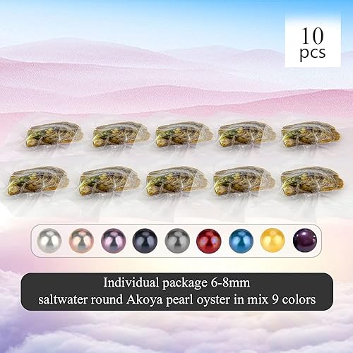 Miniatura 2 de LGSY 10 ostras cultivadas Akoya de agua salada de 0.236 a 0.315 pulgadas con perlas en el interior a granel para la fabricación de joyas de perlas