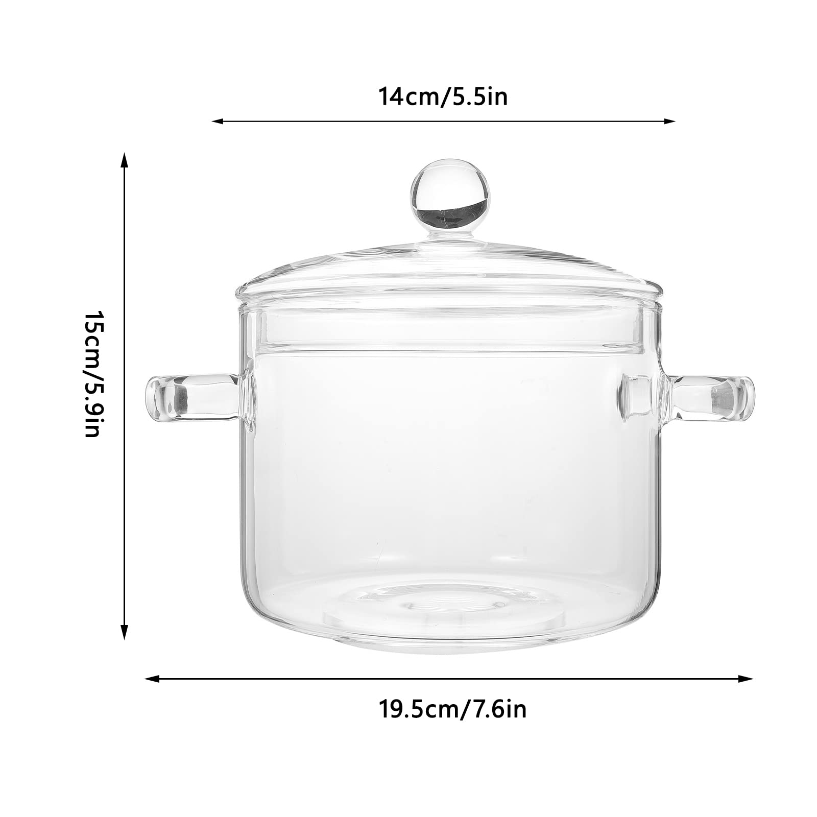 ERINGOGO Household Pans for Cooking High Borosilicate Glass Soup Pot Glass Two-Ear Instant Pasta Frying Pans Non-Stable Bowl Egg Pan Kitchen Noodle Cooking Utensils 1900 ml - Image 3