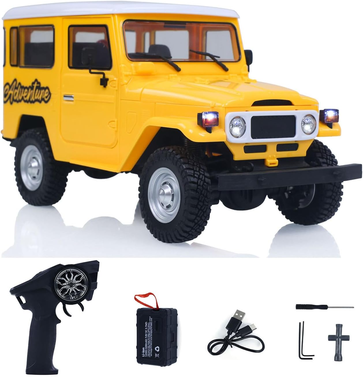 HG 4X4 RC Off-Road Vehicles Electric Crawler Car 1/16 FJ40 Climbing Truck Model Motor ESC Servo Light Sound Smoking Unit 2.4G Remote Controller Yellow Hobby Model