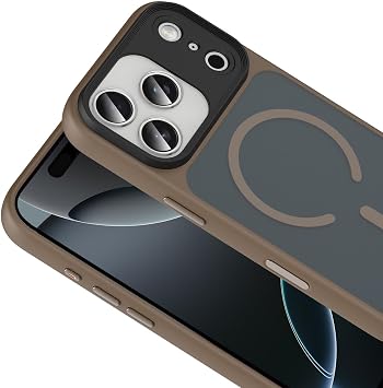BRABUS iPhone 17 Pro ile Uyumlu MagSafe Özellikli Sert Telefon Kılıfı, Gri-Kahverengi