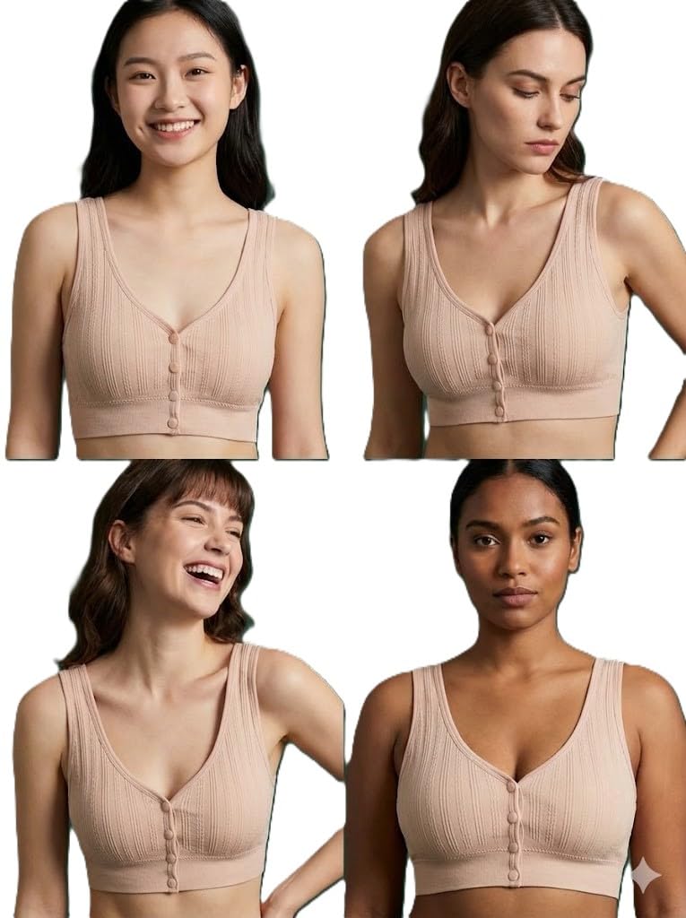 skivya Women’s Front Open Bra with Button Closure Wirefree Padded Daily Bra for Comfort & Support Seamless Inner for Office, Home & Casual Outfits (Pack of 1)-picture-37