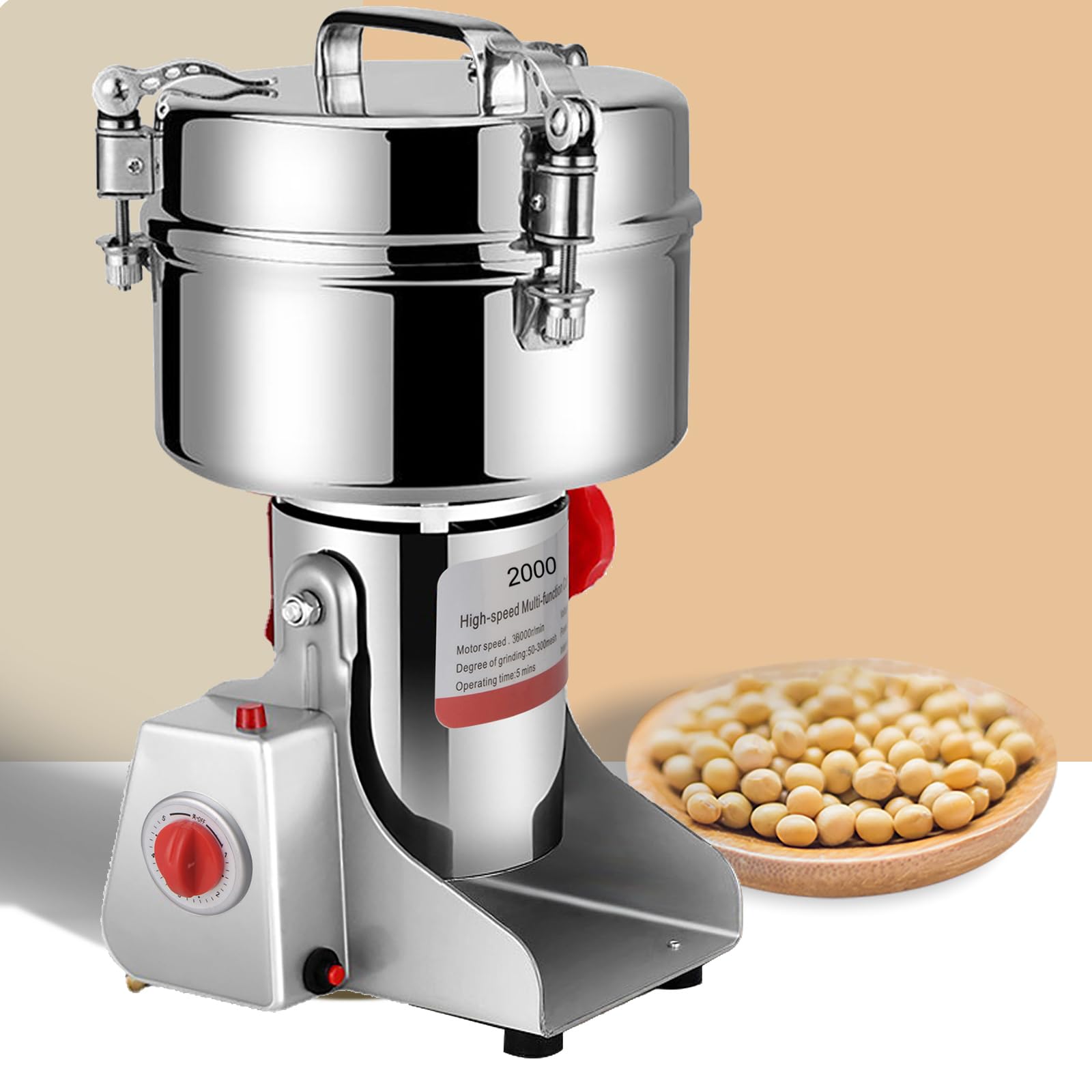 Moulin Céréales Grains Électrique 2000 g, Grinder en Acier Inoxydable et Moteur 4000 W, Broyeur à Lames Robot Culinaire à Grande Vitesse pour Moudre Céréales Épices Herbes Noix Café