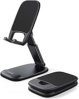 Lamicall Adjustable Foldable Phone Stand - Height & Angle Adjustable Desk Holder for iPhone 16/15/14, Galaxy S24/S23, Travel Accessory