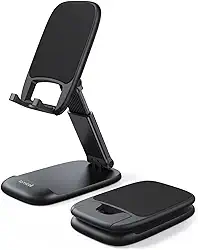 Lamicall Suporte de telefone dobrável para mesa – Suporte de celular ajustável em altura portátil, base de mesa compatível com iPhone 16 15 14 13 Pro Max Mini, 12 11 XR X 8 Plus SE, smartphone