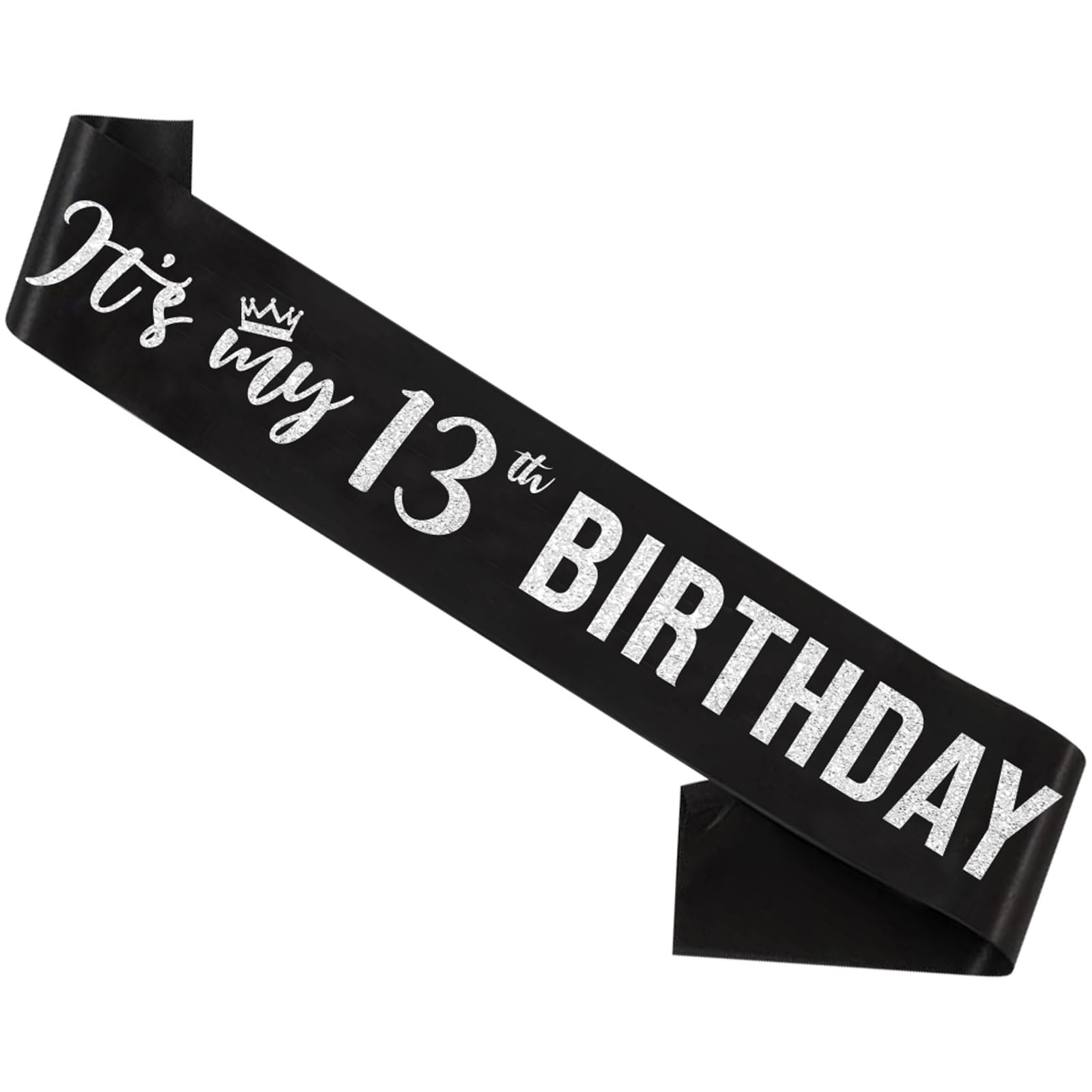 It’s My 13th Birthday Sash,13th Birthday Sash for Girls,Glitter Letter 13th Birthday Sash for Girls,Happy 13th Birthday Party Decorations,Black and