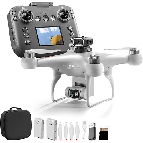 RC Kids Drone with Screen Display Remote Control, 1080P Dual Camera, Speed Adjustment, Altitude Hold, One-Key Takeoff, 3D Flips, 2 Batteries, Hovering, Brushless Motor, APP Control, LED Lights, Propeller Guard, for Boys Girls 8-12 and Adult Beginners FPV Quadcopter Plane Copter (White)