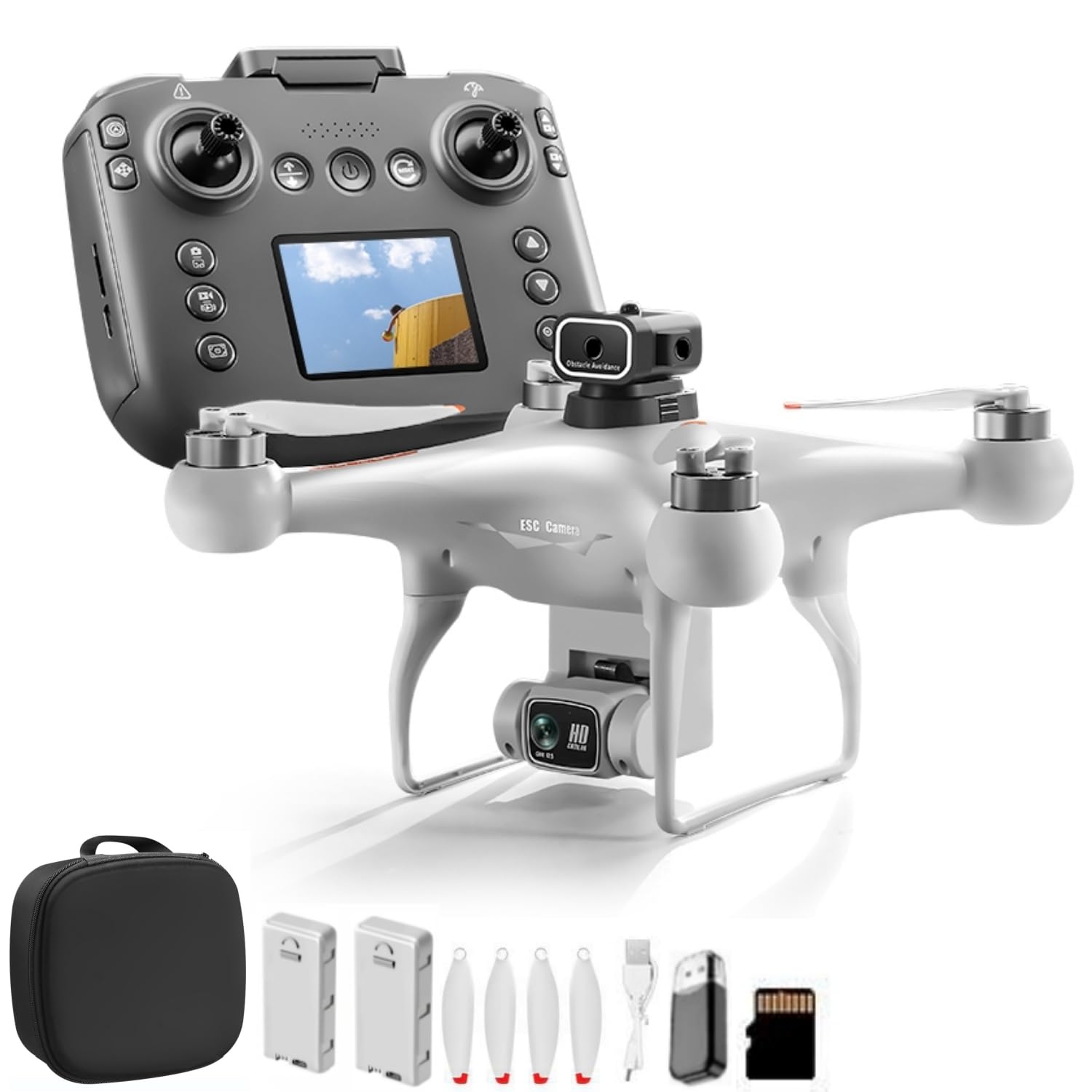 RC Hobby Drone with Screen Display Remote Control, 1080P Dual Camera, Speed Adjustment, Altitude Hold, One-Key Takeoff, 3D Flips, 2 Batteries, Hovering, Brushless Motor, APP Control, Plane Copter, LED Lights, Adult Beginners FPV Quadcopter Airplane Helicopter (White)