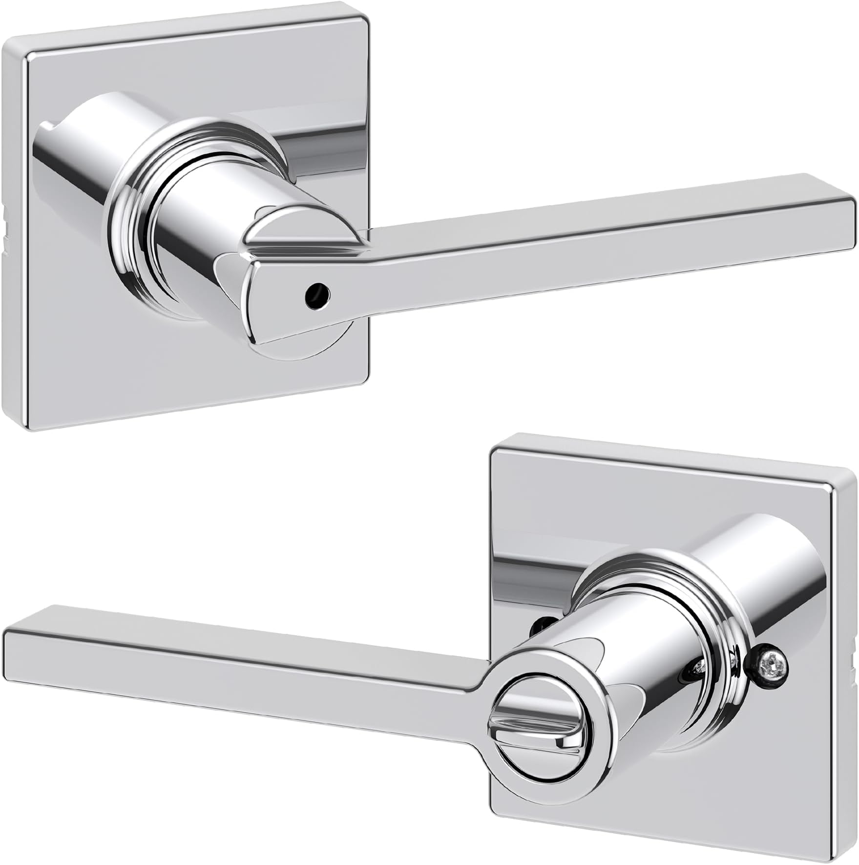 Kwikset Casey Interior Privacy Door Handle with Lock, Door Lever For Bathroom and Bedroom, Polished Chrome Reversible Keyless Turn Lock