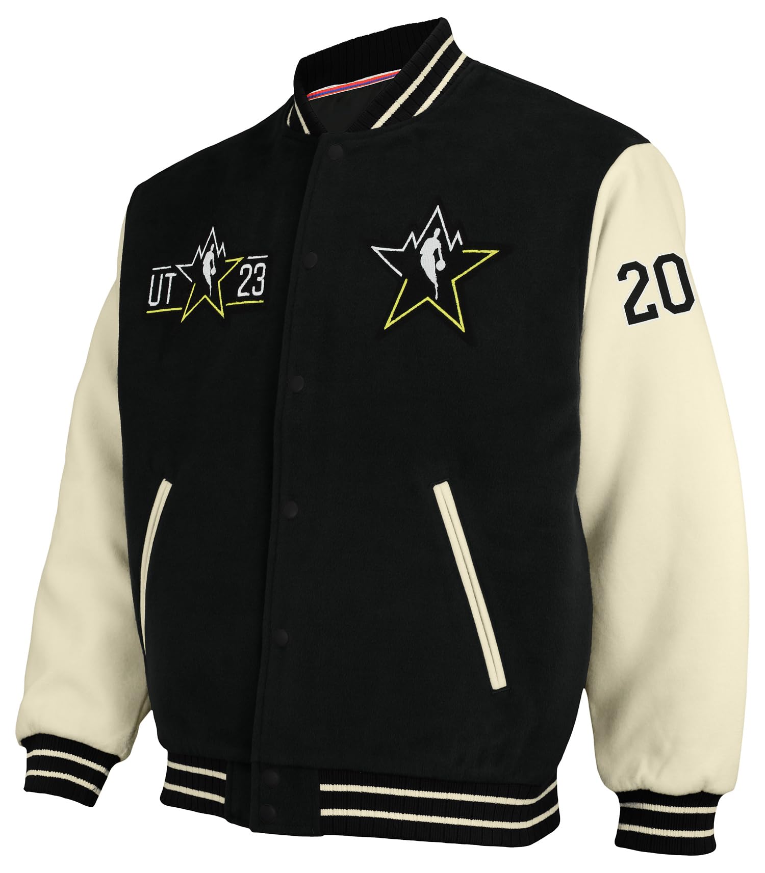 FISLL NBA Teams Men's Varsity Jacket with Chenille Applique - All Star, 3XL, Black