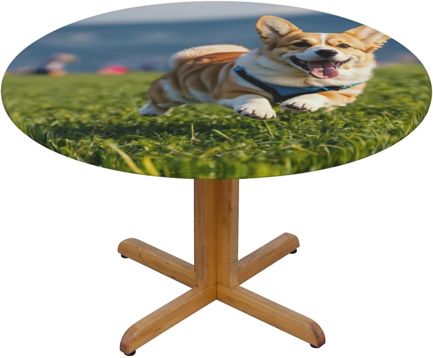 Cute Corgi Print Outdoor Patio Kitchen Decor Supplies Wipeable Round Table Cloth for Indoor Outdoor