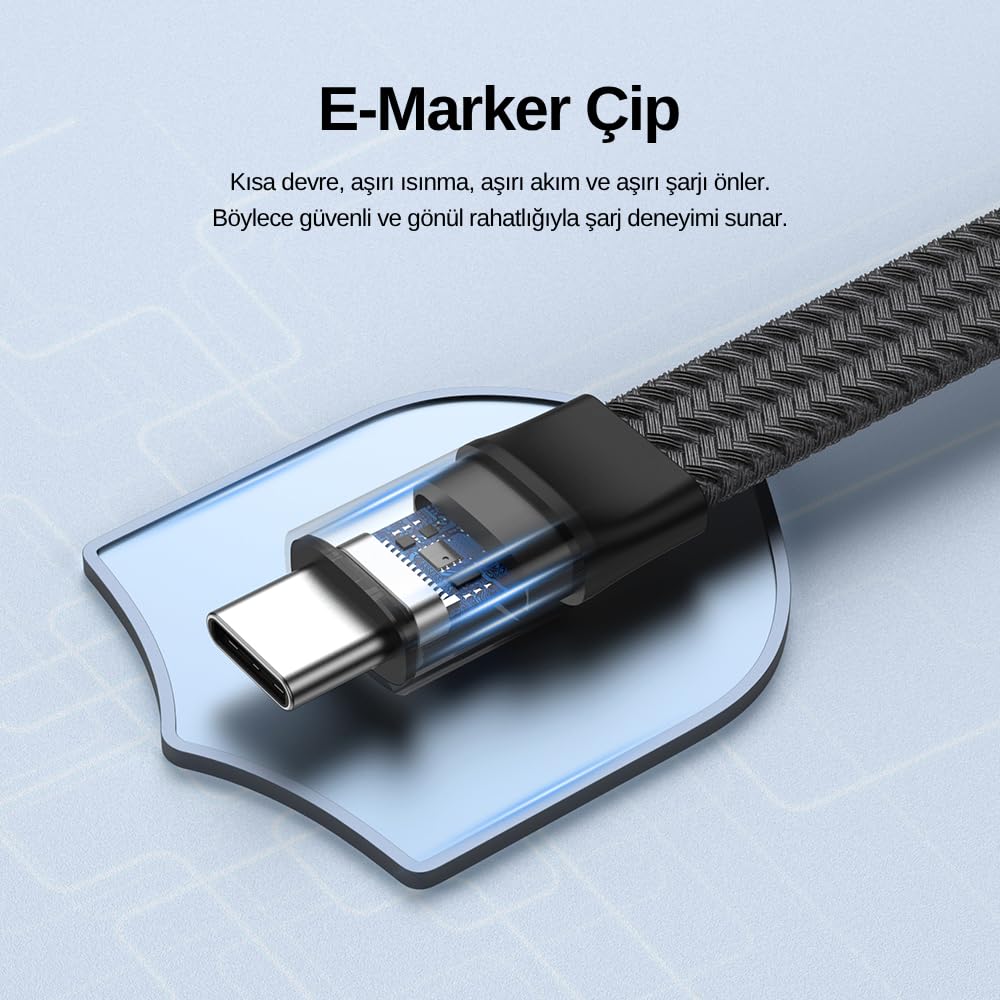 USB 4.0 40GBPS Flat USB C Veri Kablosu, 240W USB C Şarj Kablosu, 8K@60hz 4K@240Hz 2K@360Hz Thunderbolt 4 Görüntü Kablosu, MacBook, Monitör, Docking İstasyonu, iPhone ile Uyumlu - 1.2 Metre