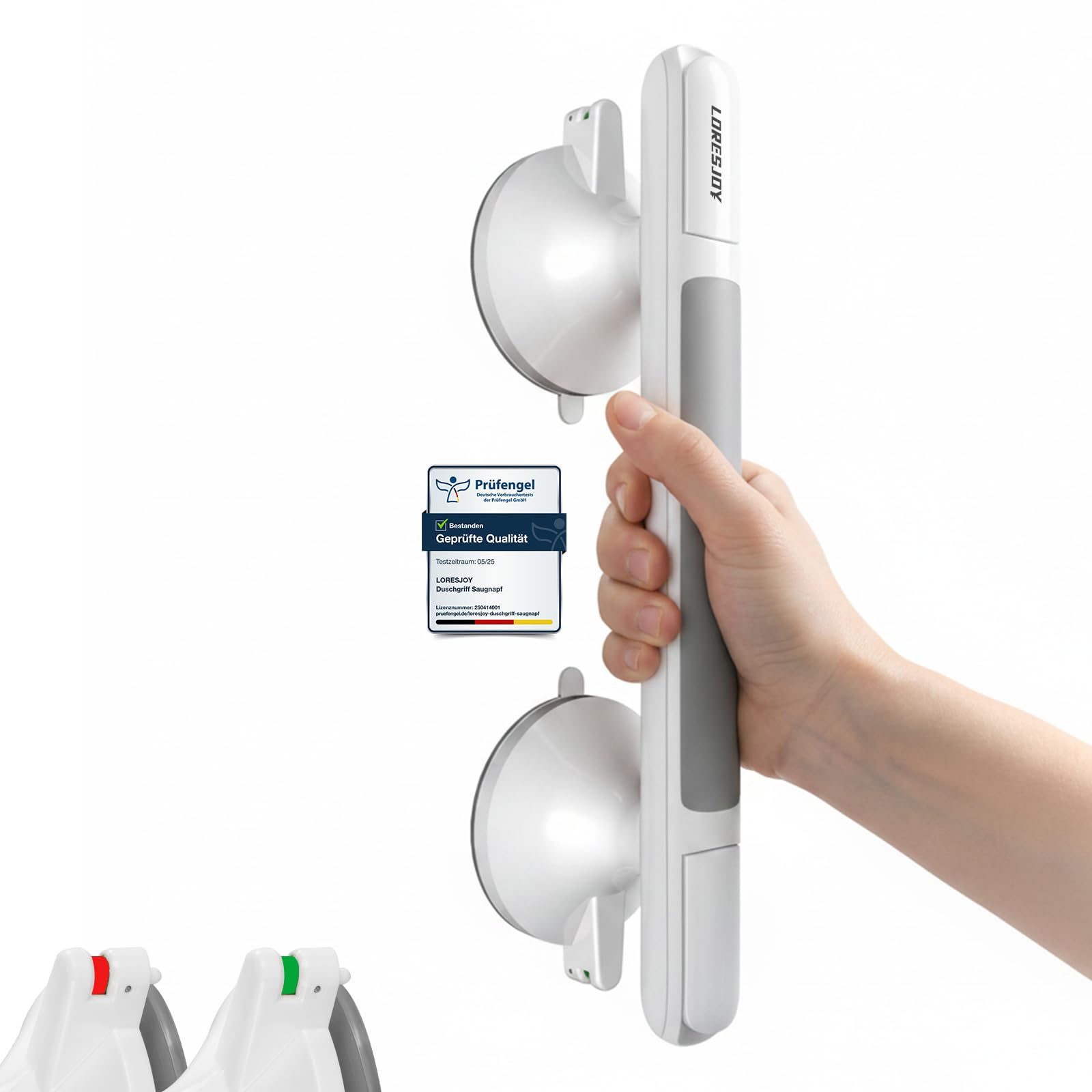 LORESJOY Suction Grab Rails for Bathroom Safety, Shower Handles with Indicator, No Drill Installation, 110KG Support for Elderly, Disabled, Seniors, Bath & Toilet Mobility Aid (Pack of 1)