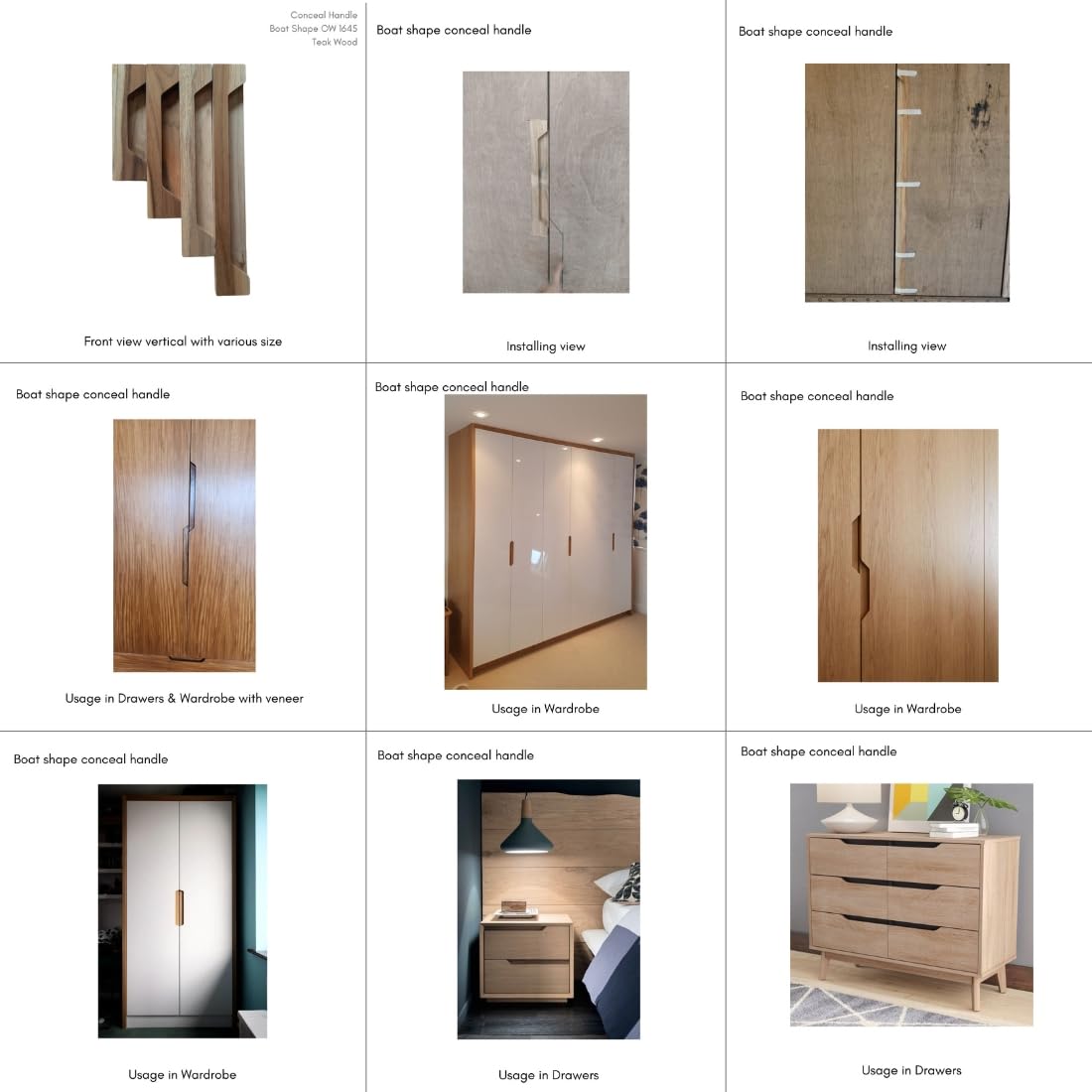 Wooden Concealed Handle - Boat Shape Design -9