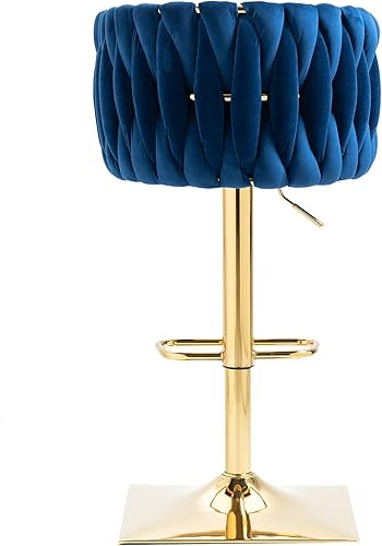 Miniatura 26 de SZLIZCCC Taburete de bar ajustable de terciopelo moderno, taburete de bar giratorio de 360 grados, taburete de isla de cocina curvado con respaldo