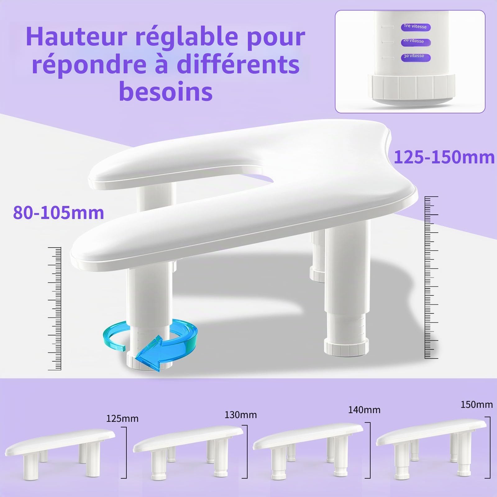 ZIZZON Accoudoir en forme de U réglable en hauteur pour manucure - Repose-main en microfibre et cuir synthétique - Pour manucure