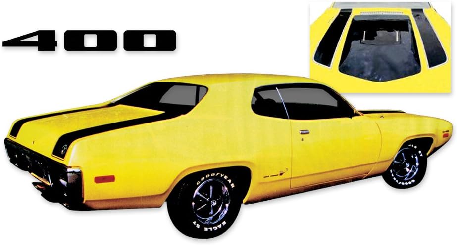 Replacement for 1972 Road Runner Longitudinal 340 w/Air Grabber Complete Decals Stripes Kit - Matte Black