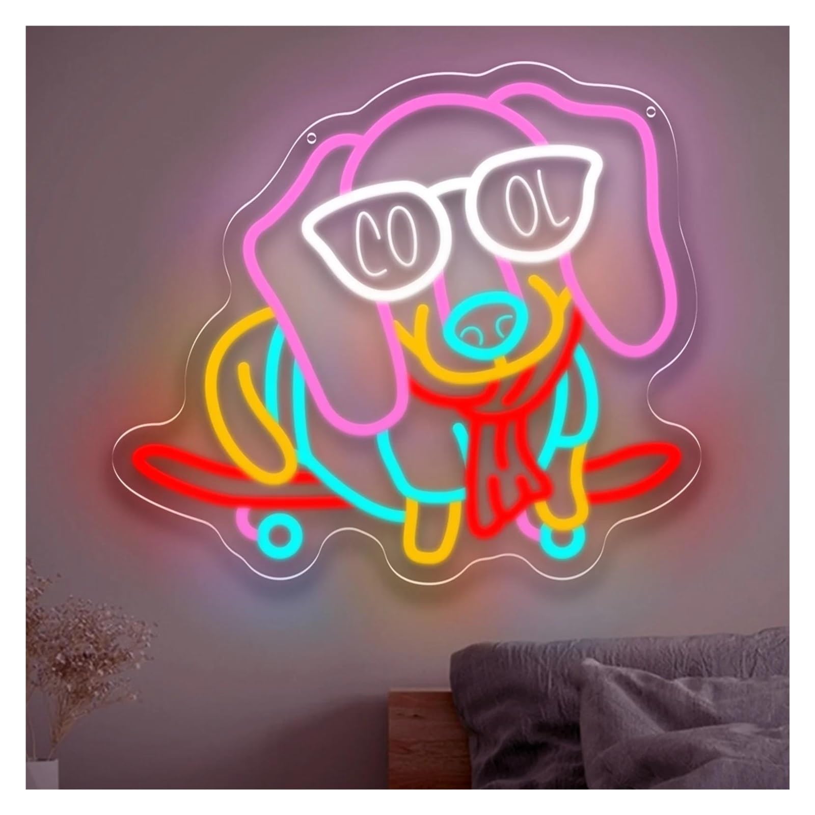 Decoración Lámparas Letrero De Neón Con Diseño De Perro Patinando Luz Regulable Para Dormitorio Sala De Juegos Fiesta Club Cafetería Bar Decoración De Bebidas 40.7cmx36.3cm