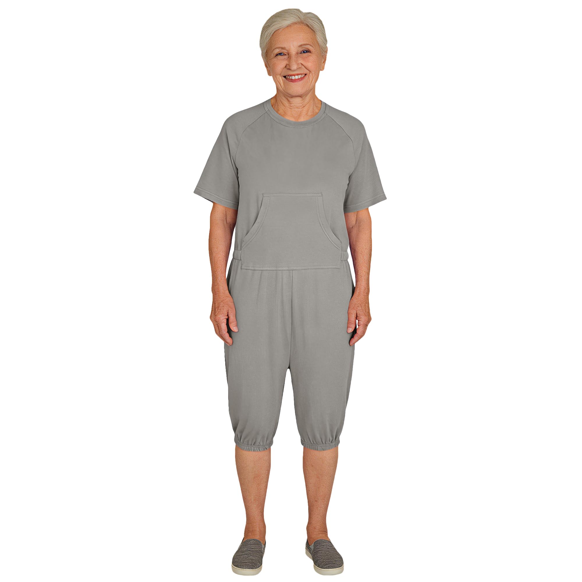 Adaptive Clothing for Women, Anti-Strip Back-Zip Cotton Romper, Elderly Care Onesie for Special Needs and Disabilities