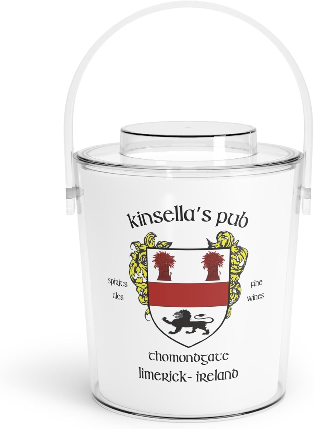 Authentic Irish Pub Ice Buckets with Tongs & Lid - Ireland Bar Souvenir from Over 200 Irish Bars Featuring Family Crest & Coat of Arms Designs (Kinsella's Pub)