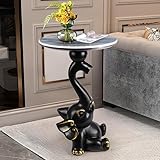 Modern End Tables Living Room - Side Table Unique Office Elephant Statue Coffee Patio Marble Round Nightstands Art Decor for Bedroom