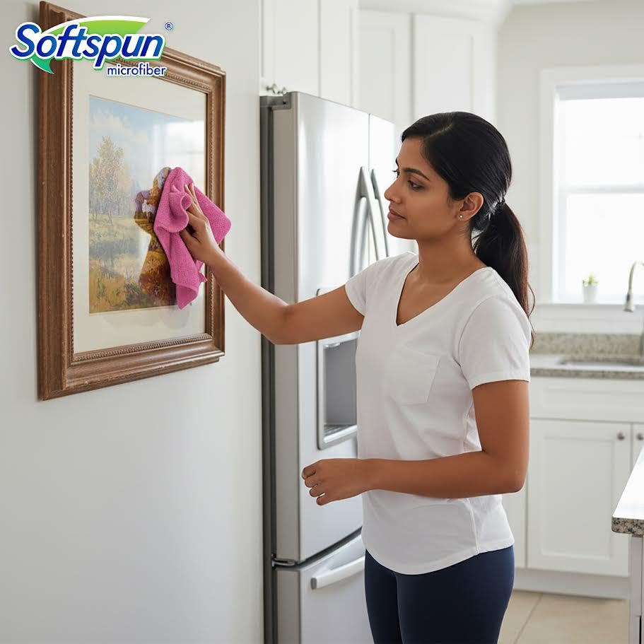 Image of SOFTSPUN Microfiber Cleaning Cloths, 4pcs 40x40cms 340GSM Pink! Highly Absorbent, Lint and Streak Free, Multi -Purpose Wash Cloth for Kitchen, Car, Window, Stainless Steel, Silverware.
