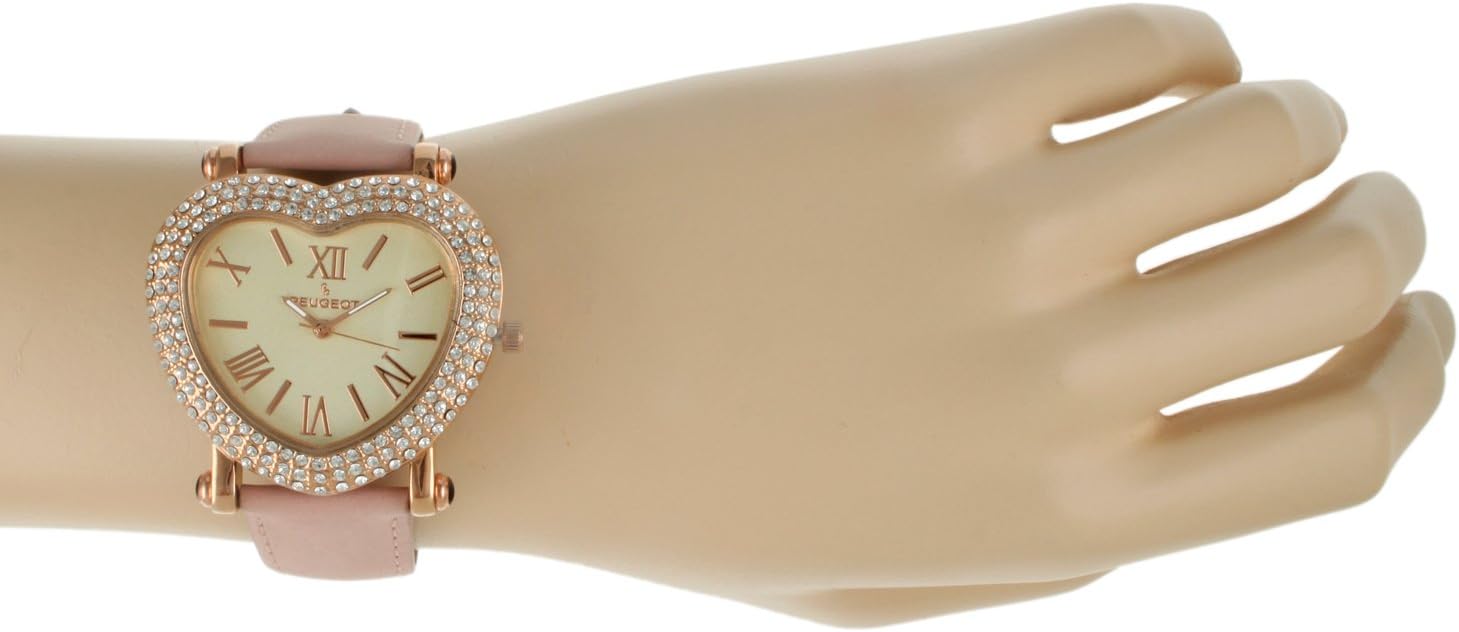 Peugeot Women's Heart Shaped Rose Gold Crystal Watch with Blush Pink Nubuck Suede Band - Image 3