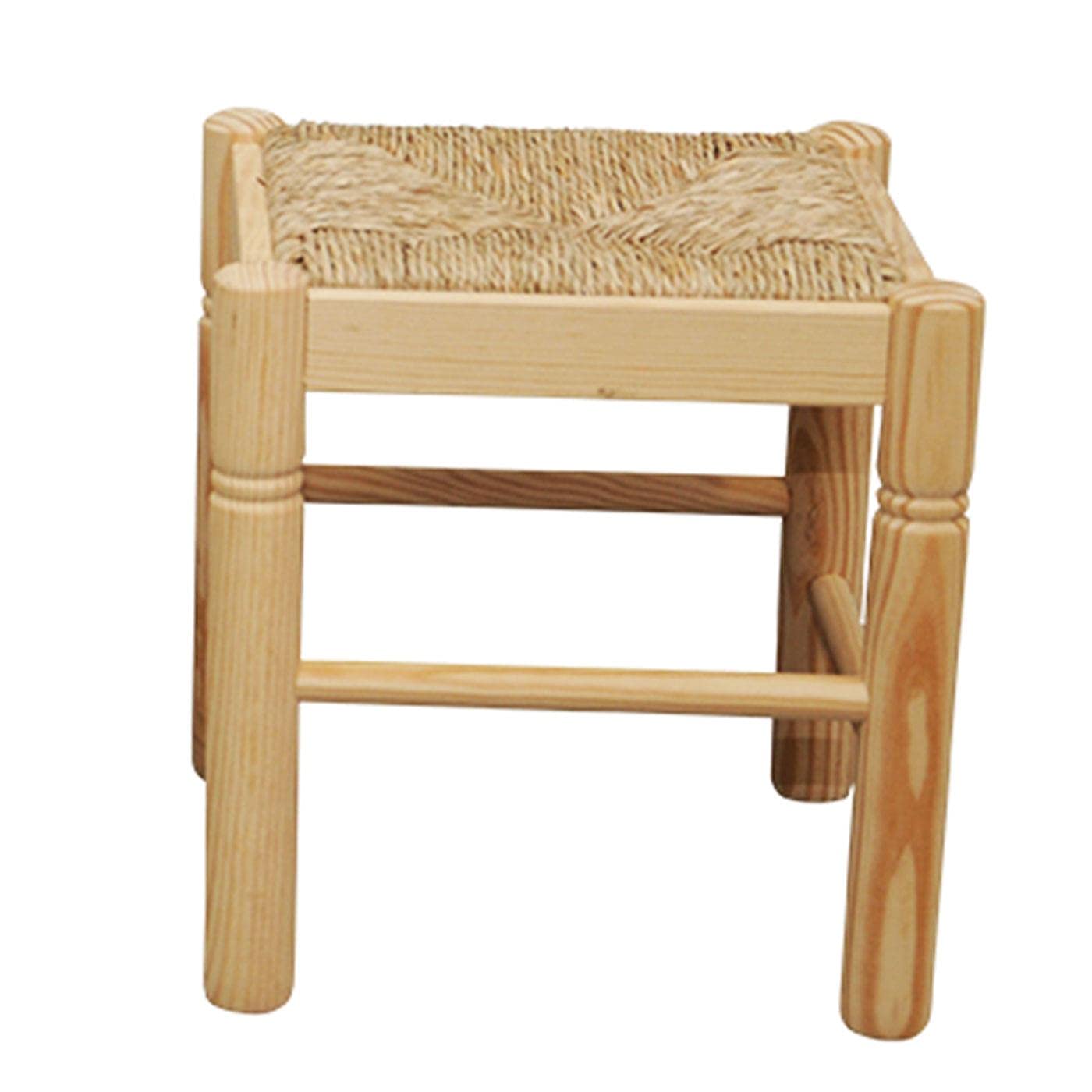 Tradineur - Taburete hogar, pequeño, Cuadrado con Paja en Asiento de Patas Redondas, banqueta Cuadrada con Rafia en Asiento, 35 x 33,5 x 33,5 cm