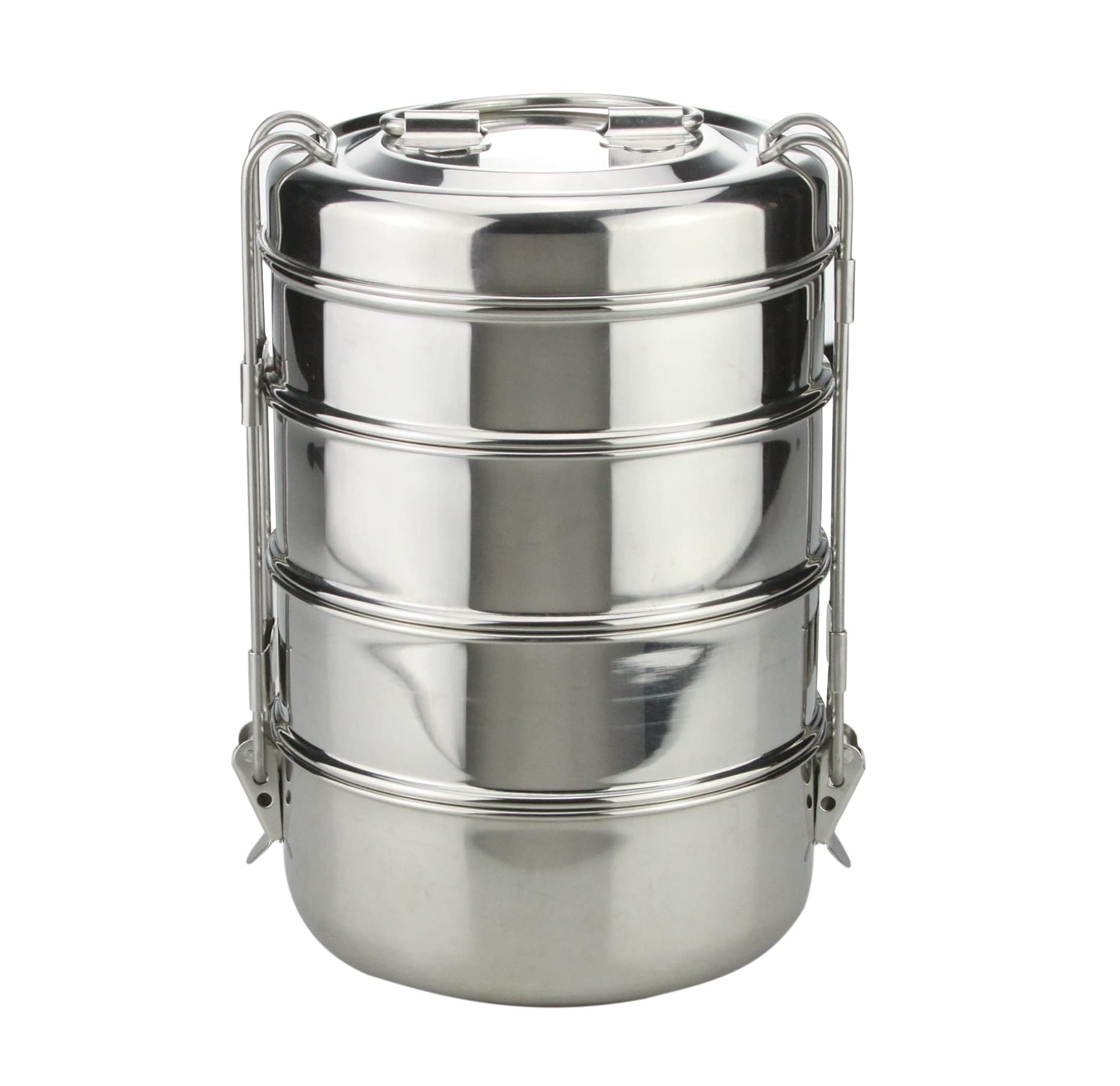 GK Global Kitchen Indian Tiffin Stainless Steel 4-Tier Large Tiffin Lunch Box Stackable Tiffin Carrier Tins Lunch Food Containers Storage Portable Kids Adults Work Office School Picnic, 4-Layer Tier