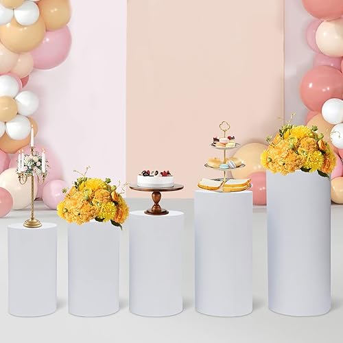 Miniatura 5 de Soporte de pedestal de metal cilíndrico redondo, mesa cilíndrica blanca, accesorios de boda, zócalos, pilares, pasteles, mesa de postre,