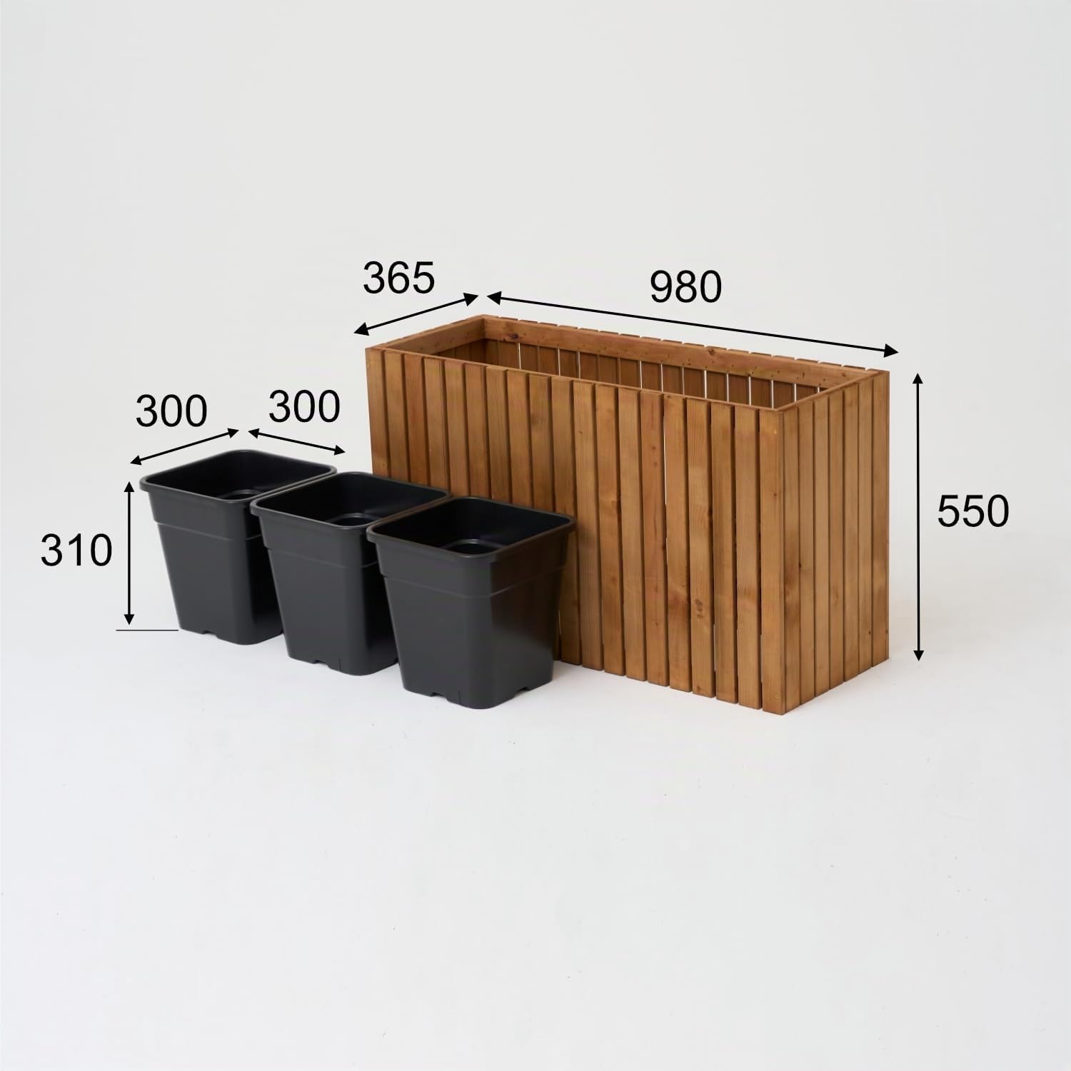 Jardinera de madera marrón para montar tú mismo, maceta rectangular grande para jardín y balcón, resistente a la intemperie, con inserto de 18 L, jardinera para exteriores (marrón vertical, 98