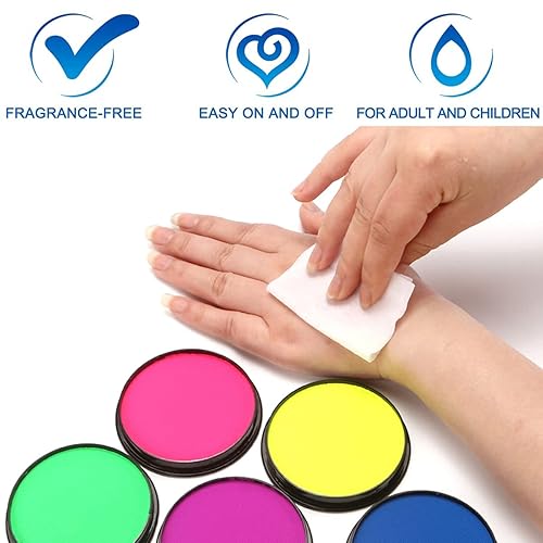 Miniatura 6 de Felico Pintura facial y corporal amarilla neón, kit de pintura facial fluorescente de Halloween, maquillaje de luces negras para niños y adultos,