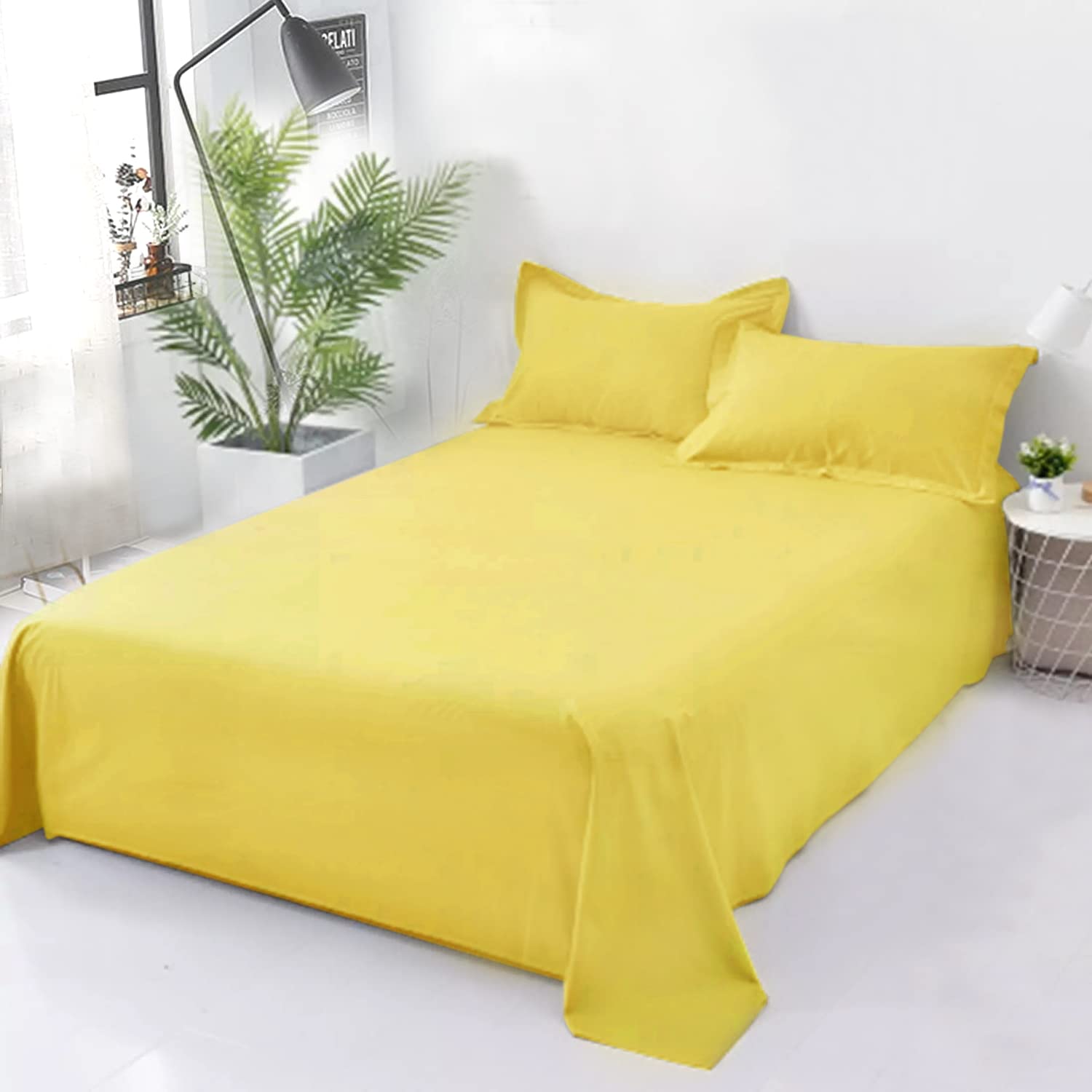 Cotton Comfort 400 Thread Count Flat Sheet - Double, 100% Egyptian Cotton, Super Soft & Breathable Hotel Quality Bed Sheet (Yellow) — image 1