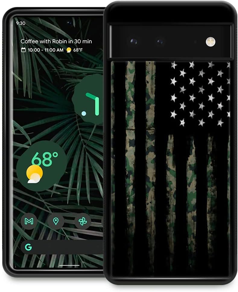 Hensuske Case Compatible with Google Pixel 6A,Army Green USA Flag Pixel 6A Cases for Men/Women/Boys/Girls,Non-Slip Shock Absorption Soft TPU Protective Case Compatible with Google Pixel 6A 5G 6.2inch