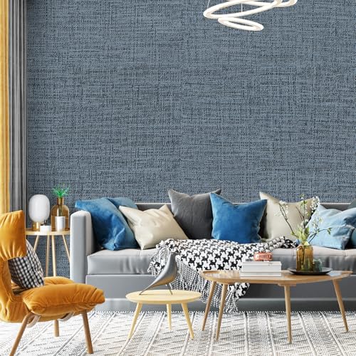 Uooar Blue Gray Grasscloth Peel and Stick Wallpaper 17.3"x300" Faux Linen Textured Contact Paper Removable Self Adhesive Vinyl Wallpaper for Bedroom Bathroom Kitchen Cabinets by Uooar - Image 8