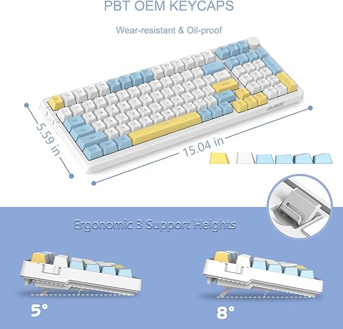 Miniatura 8 de A.JAZZ AK992 99 teclas intercambiables en caliente, Bluetooth2.4Gcableado, montaje de junta, retroiluminación RGB, teclado mecánico para juegos de