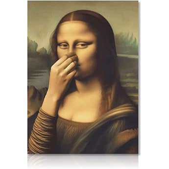 Cunegra Funny Mona Lisa Toilet Pictures Funny Picture Mona Lisa Holds Her Nose Monalisa Pictures Funny for Bathroom Guest Toilet Toilet 40 x 30 cm Without Frame