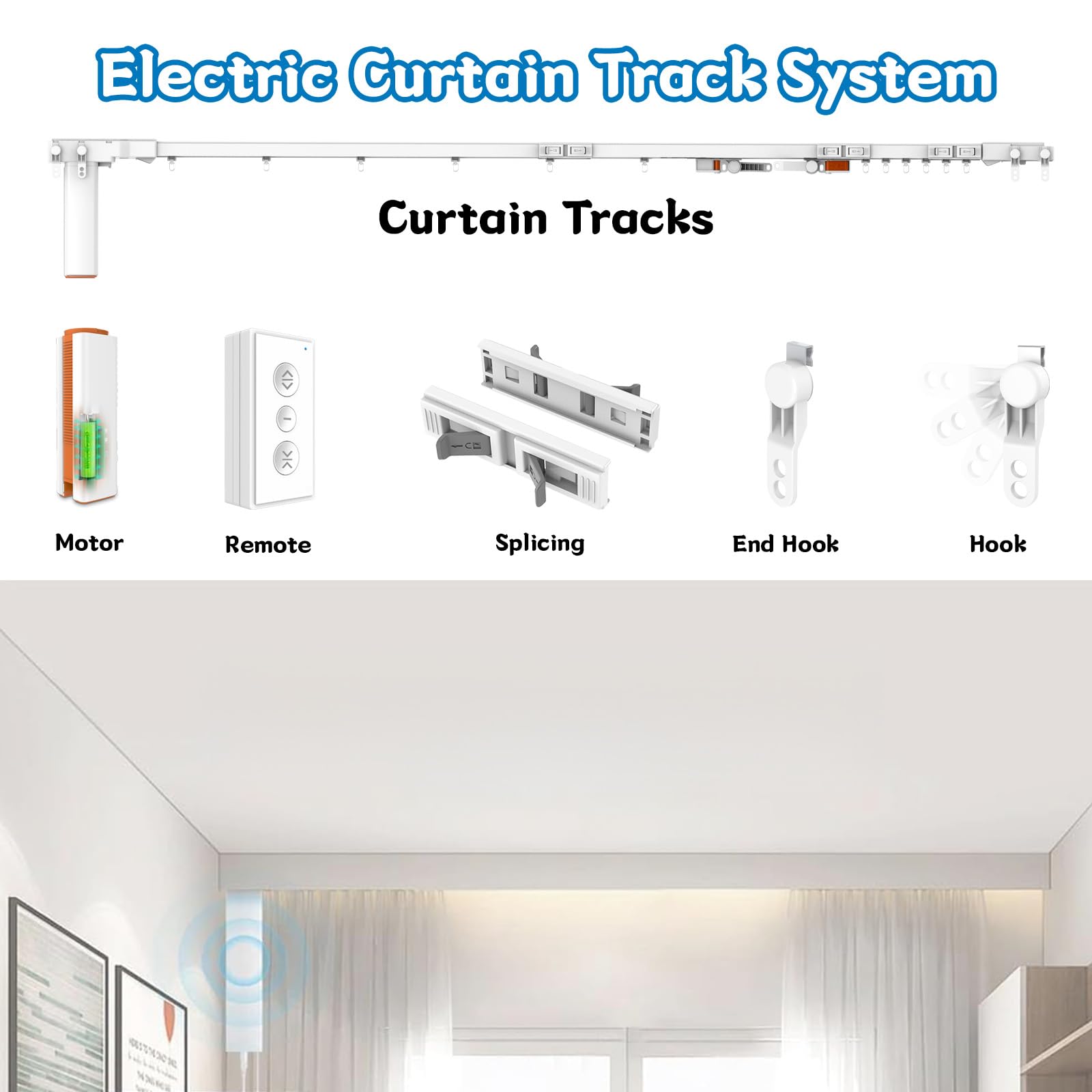 Uchwyt sufitowy Smart Electric Curtain Track Motorized Regulowana długość 6 m Płynne przesuwanie do salonu i sypialni Łatwy montaż systemu karniszy