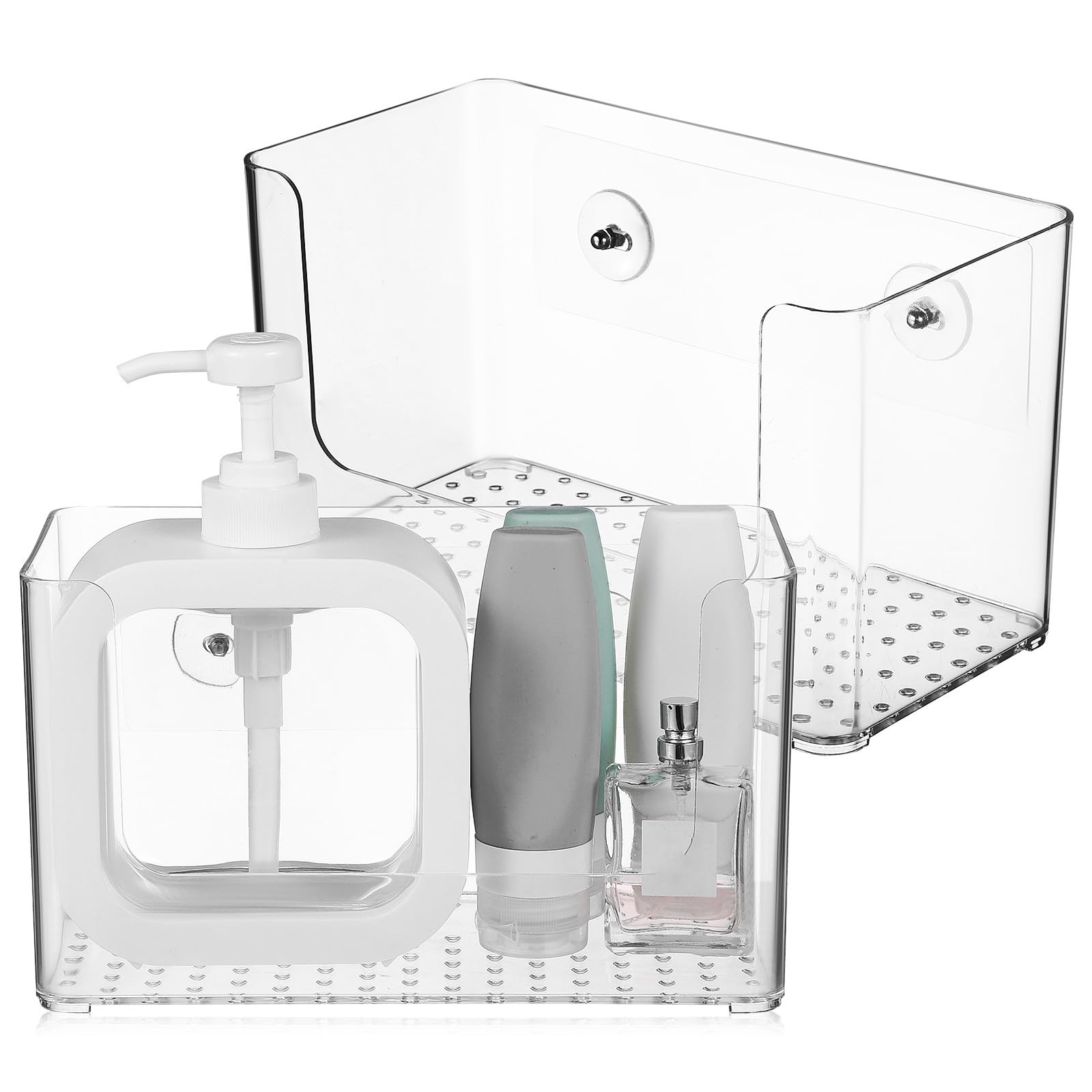 HOMOCONO 2pcs Adhesive Wall-Mounted Storage Box Bathroom Wall Organizer Shower Caddy No Drilling Wall Storage Organizer Box for